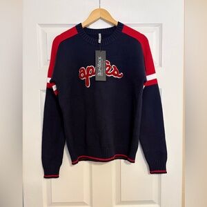 NWT Alp N Rock Apres Large Logo Ski Crewneck Sweater in Ocean Navy Red M
